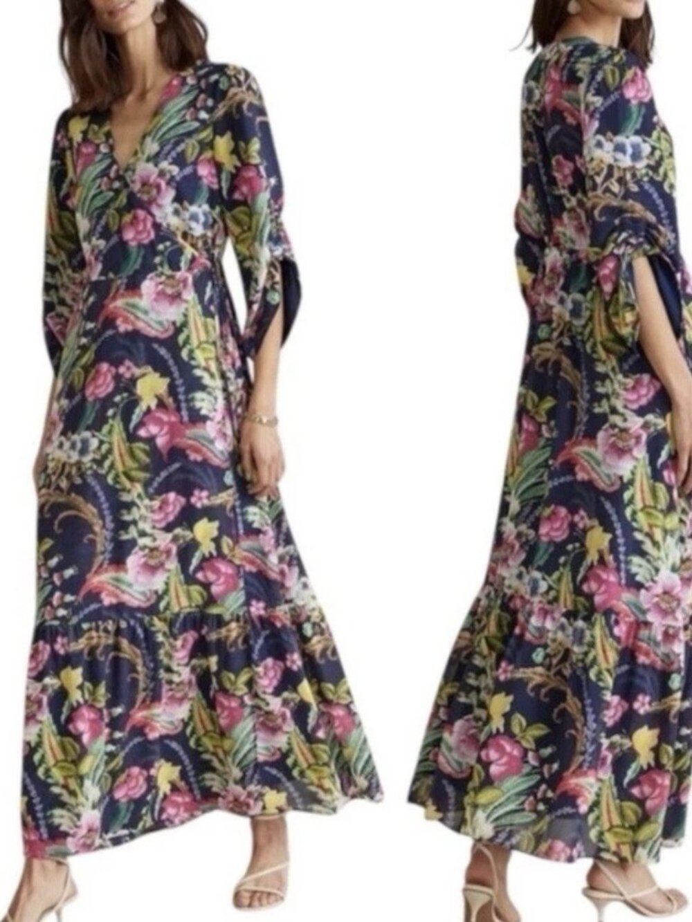 Soft Surroundings Navy Floral Maxi Dress